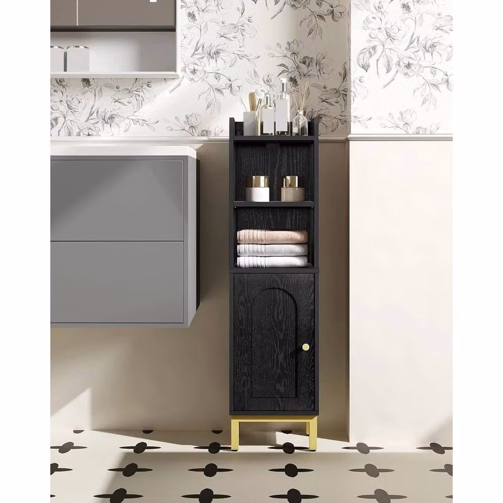 VOGREX Modern Black Matt Corner Bathroom Cabinet with Hinged Doors and Adjustable Internal Shelf – 5