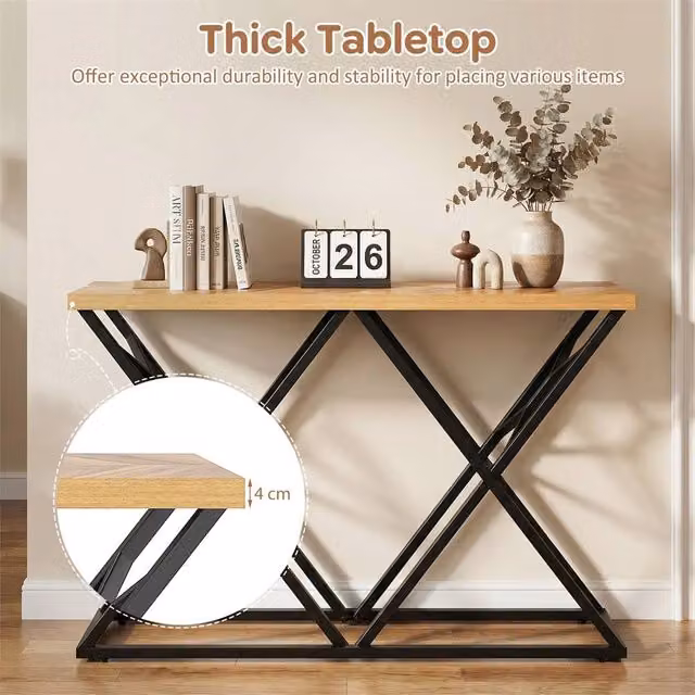 NESTLUNE Industrial Geometric Entryway Console Table in Black and Brown, W: 100 cm, D: 15 cm, H: 15 cm – 1