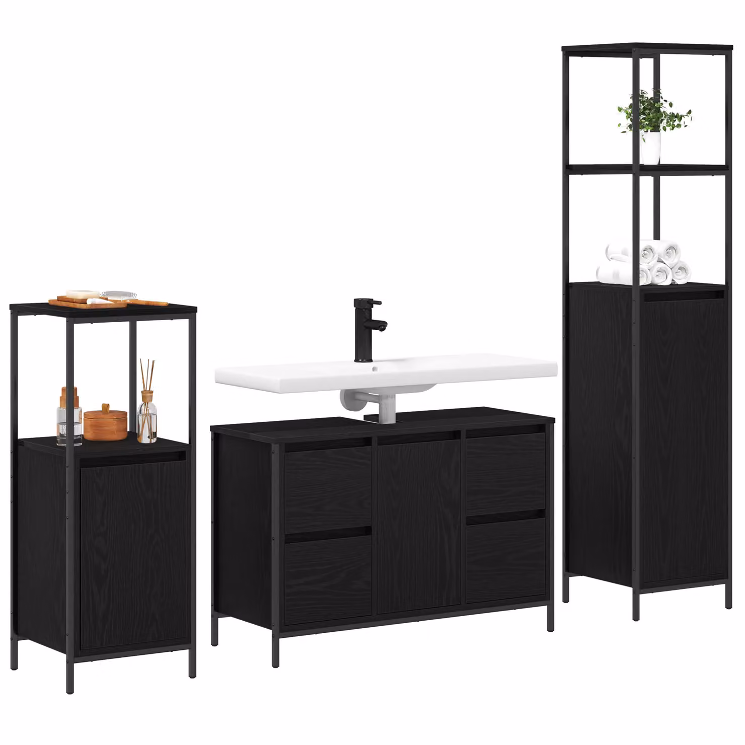 Berkfield Home 3 Piece Modern Black Oak Bathroom Furniture Set with Vanity Unit – 2