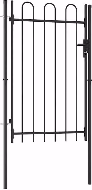 Berkfield Home Single Door Arched Top Steel Fence Gate, Black, W: 1.5 m, H: 1.0 m