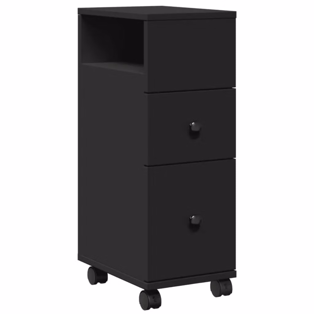 Berkfield Home Narrow Black Matt Freestanding Bathroom Cabinet with Wheels and Internal Drawers – 2