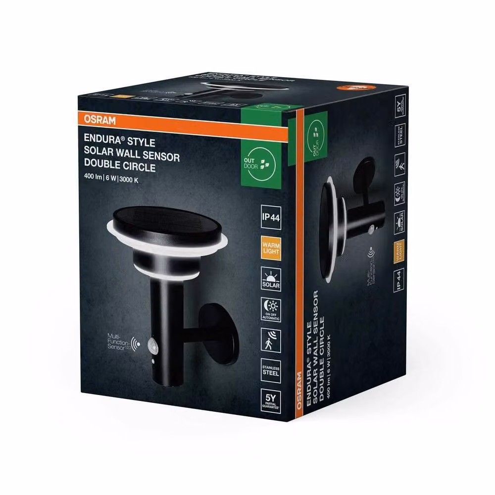 Osram Endura Solar LED Outdoor Wall Light with Motion and Dusk Sensor, 400lm, Black Stainless Steel – 4