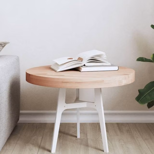 Berkfield Home Round Solid Wood Beech Table Top in Light Oak, Diameter: 50 cm, Height: 4 cm – 1