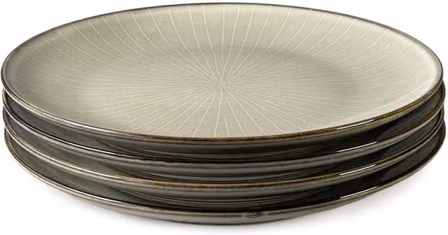 Upper Street Fika Oatmeal Reactive Glaze Ceramic Stoneware Dinner Plates Set of 4, Diameter: 27 cm, Beige