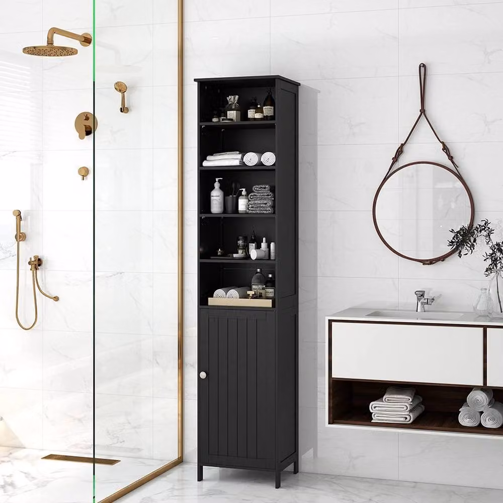 FORGEVIO Slim Freestanding Tall Bathroom Storage Cabinet in Black – 3