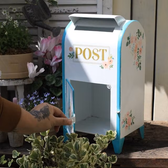 All Chic White Decorative Metal Wedding Post Box Tabletop Mailbox