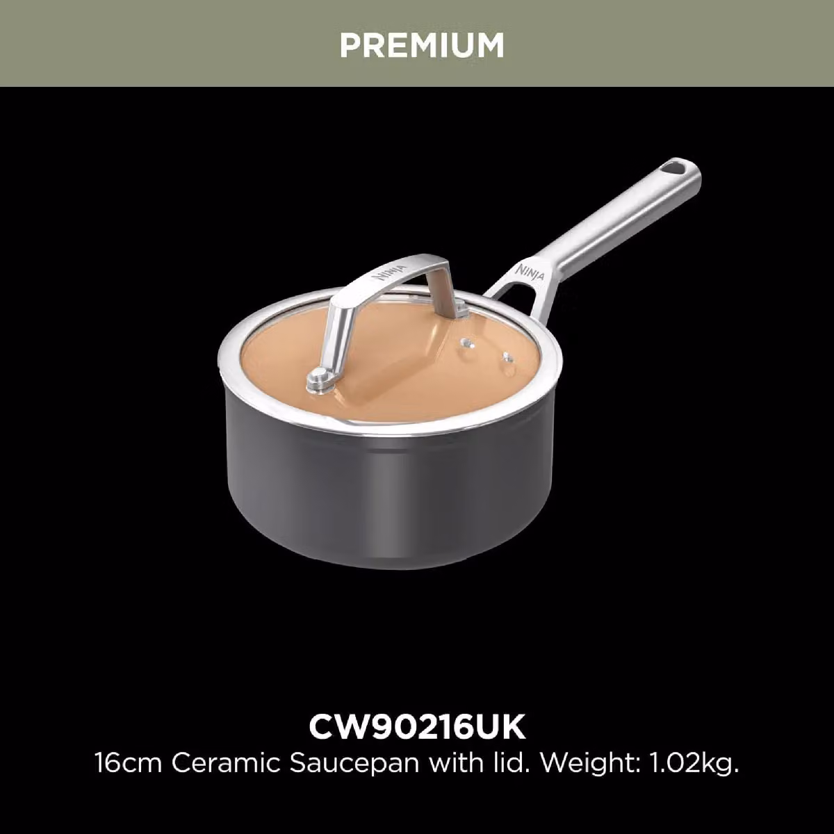 Ninja Non-Stick Extended Life Ceramic Saucepan with Glass Lid, 16cm, Grey CW90216UK – 4