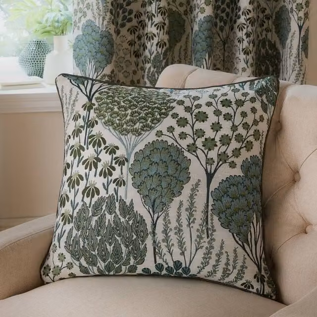 Wylder Ophelia Floral Jacquard Square Cushion in Green, 50 x 50 cm