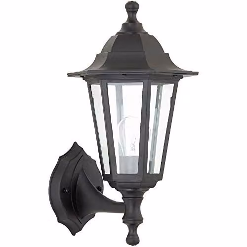 Loops Black IP44 Outdoor Wall Lantern with Transparent Glass Shade, Dimmable LED, E27, H: 35.5 cm, W: 17.0 cm, D: 22.0 cm