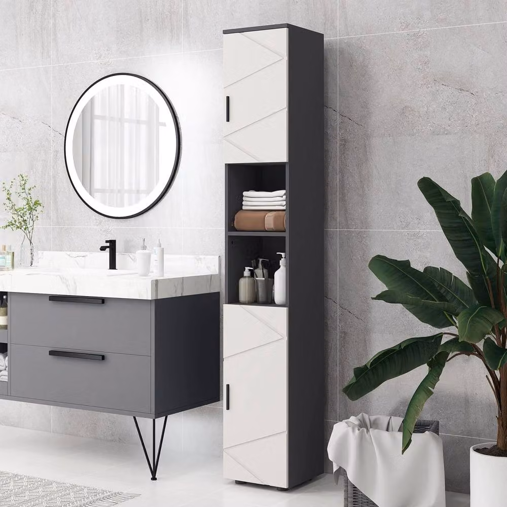 Wyld Haus Nomalo Tall Minimalist Freestanding Bathroom Storage Cabinet in Light Grey – 7