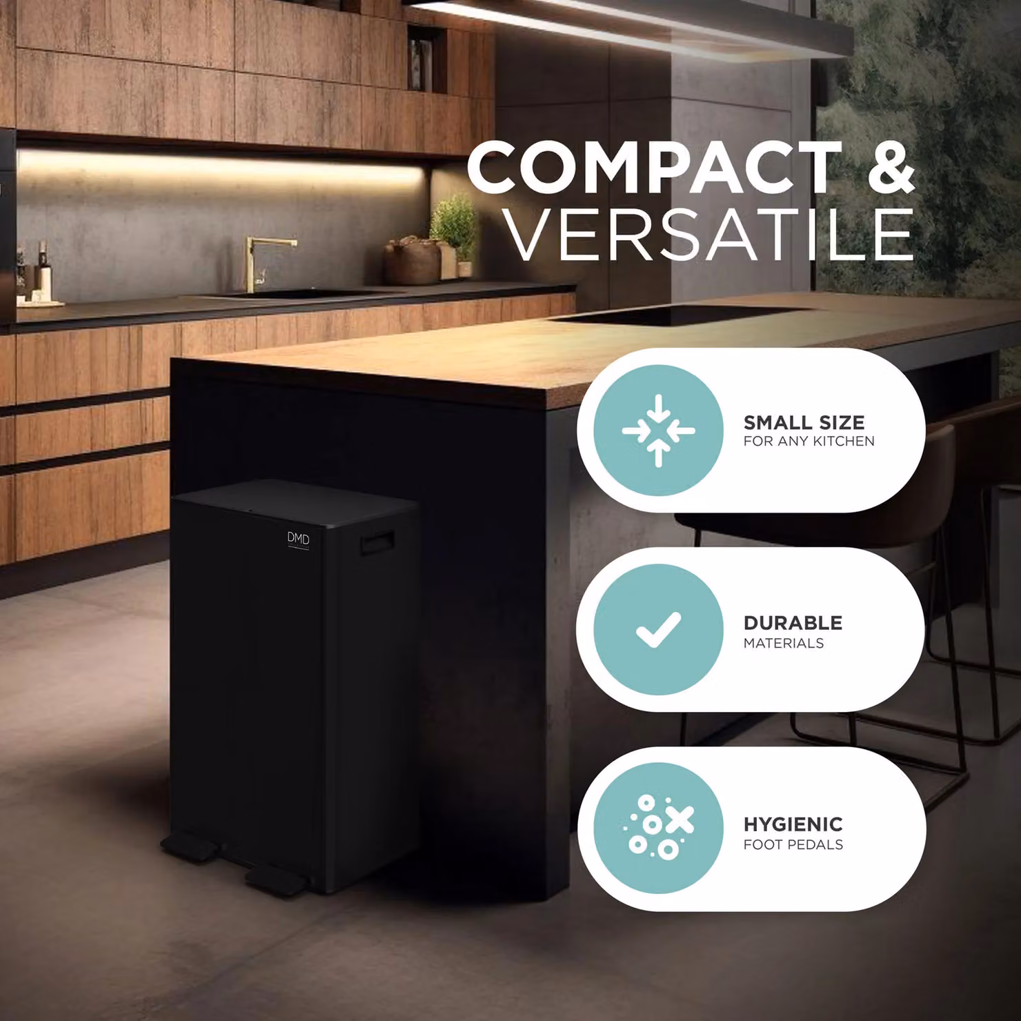 DMD Collective 60L Stainless Steel Double Kitchen Waste and Recycling Bin with Soft Close and Fingerprint Proof Finish in Black – 6