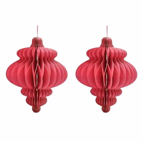 Widdop and Co Set of 2 Pink and Gold Geometric Paper Christmas Baubles, Diameter: 15 cm
