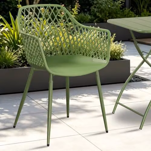 Core Products Sunray Outdoor Dining Chairs Set of 2, Modern Lattice Armchairs with Matt Steel Powder-Coated Legs for Garden or Indoor Use – 2