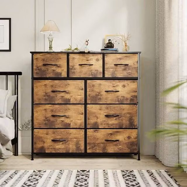 Alivio 9 Chest of Drawers Storage Cabinet in Brown and Grey