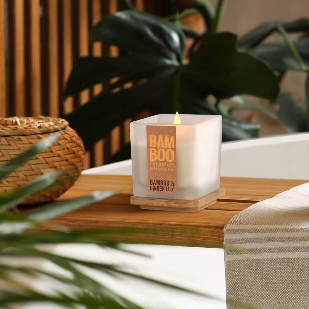 Heart & Home Bamboo & Ginger Lily Soy Wax Candle in Cool White – 3