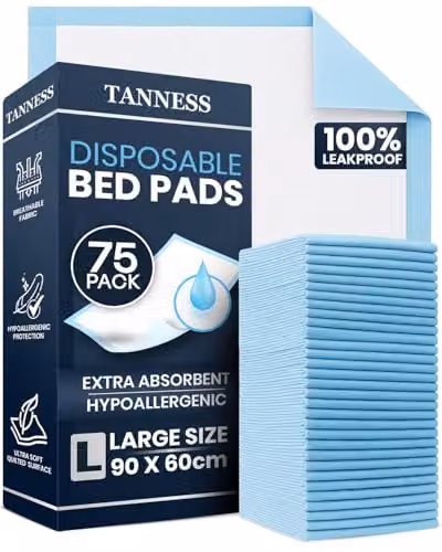 Tanness Disposable Waterproof Incontinence Bed Pads for Adults, Pack of 75, W/D: 90 x 60 cm – 1