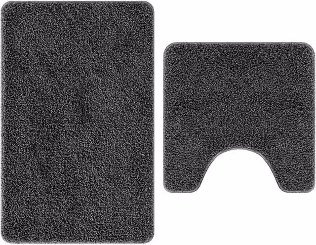 Berkfield Home 2 Piece Non-Slip Microfibre Bath Mat Set in Grey