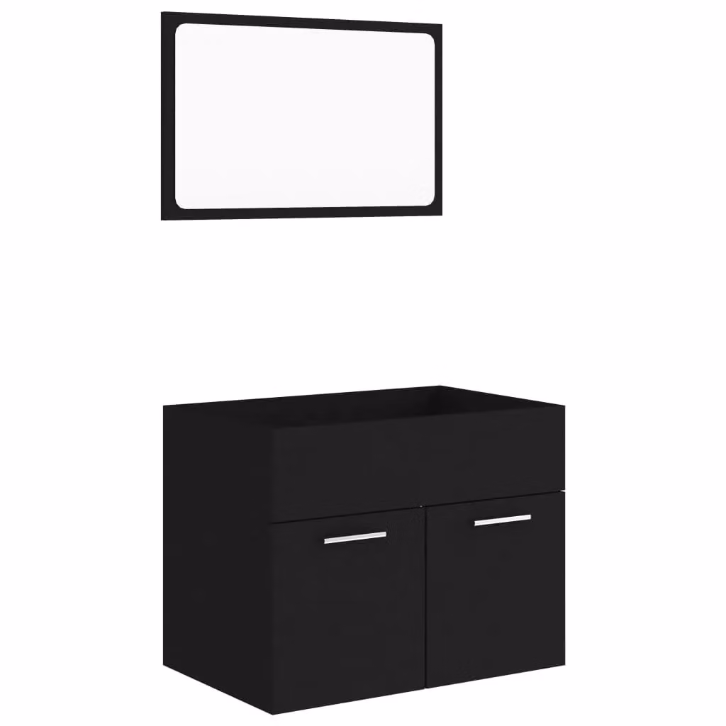 Berkfield Home Modern 2 Piece Black Matt Bathroom Furniture Set with Vanity Unit and Mirror Cabinet – 2
