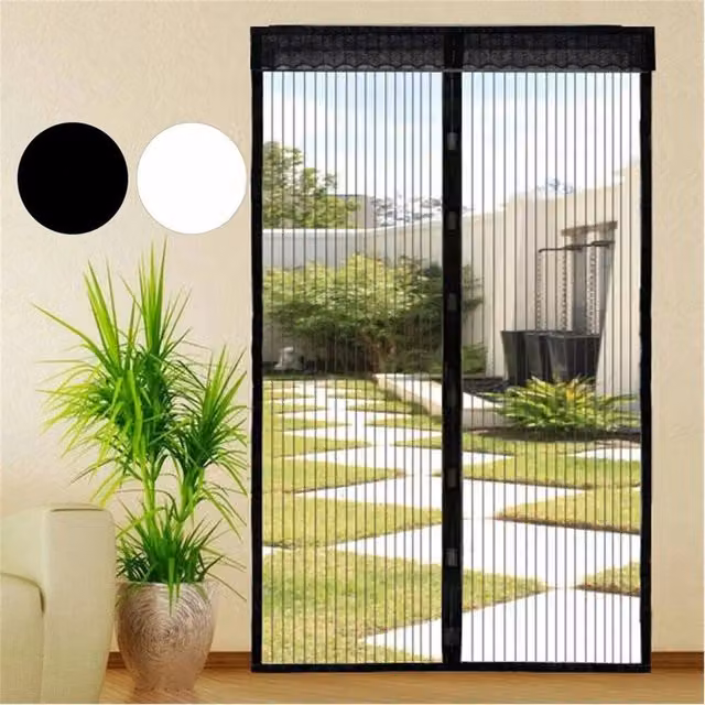 SPETLEK Heavy Duty Magnetic Screen Door Anti Mosquito Polyester Mesh for French Doors, Black, W/H: 90 x 210 cm – 1