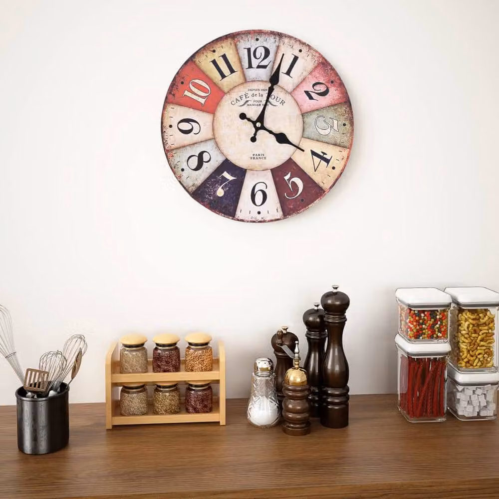 Berkfield Home Vintage Round Quartz Wall Clock, Multicolour, Diameter: 30 cm – 2