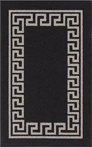 Serdim Rugs Machine Washable Anti Slip Doormat with Greek Key, Triangular and Diamond Designs in Black and Grey, W: 80 cm, D: 50 cm – 5