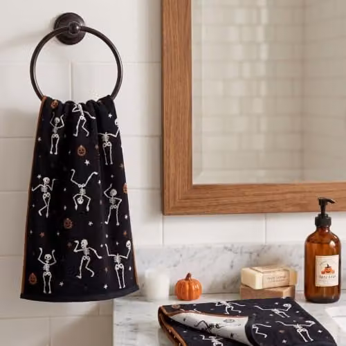 Allure Bath Fashions Luxury Halloween Hand Towels, 100% Cotton, Black, Pack of 2 – 2