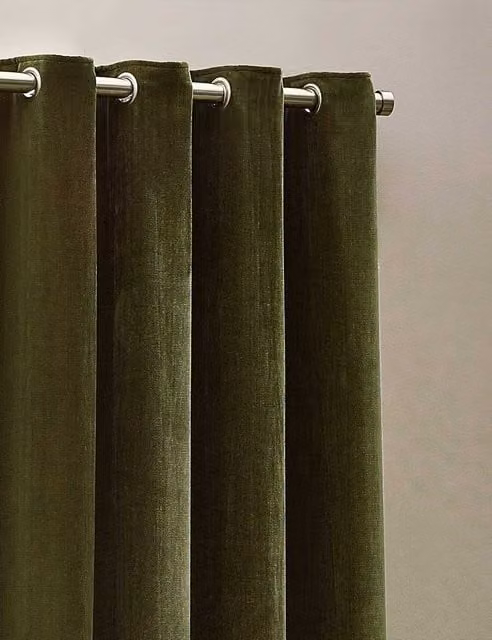YARD Chenille Velvet Eyelet Curtains, Green, H: 218 cm x W: 183 cm