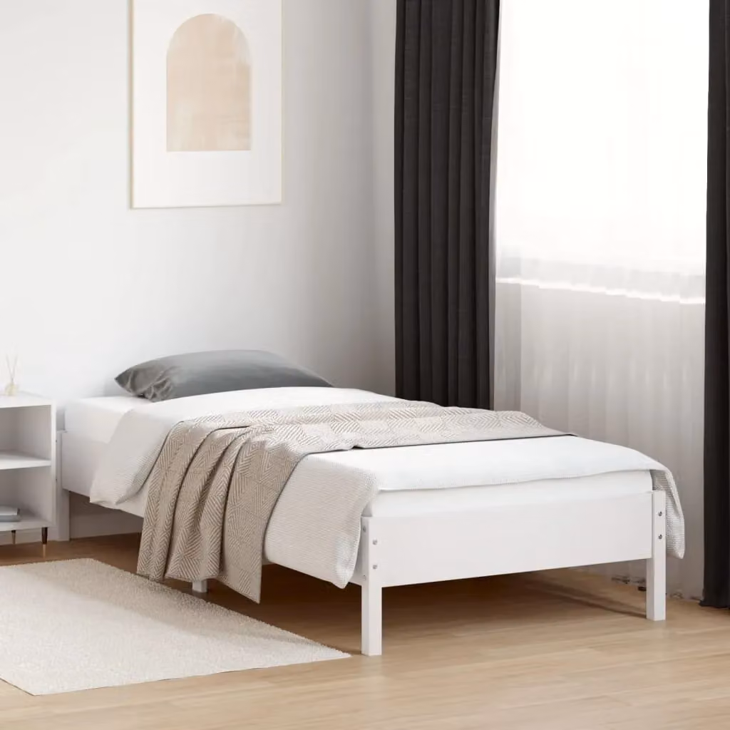 Berkfield Home White Solid Wood Pine Bed Frame W/D/H: 100 x 200 cm – 2
