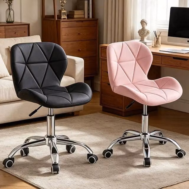 SPETLEK Pink Synthetic Leather Swivel Vanity Chair with Adjustable Height and Castors – 1