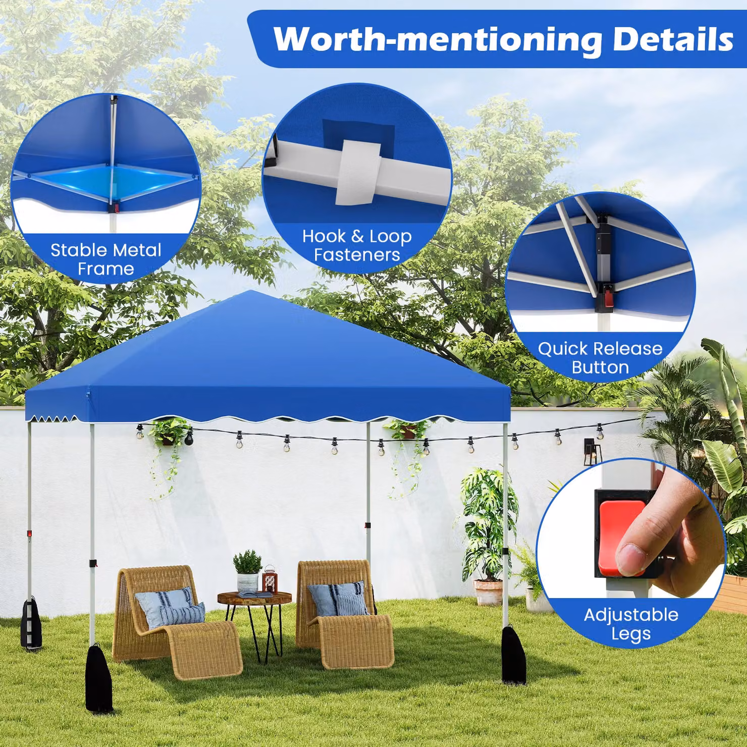 Costway Blue Pop Up Canopy Tent Portable Foldable Patio Shelter W: 300 cm, D: 300 cm, H: 266 cm – 9