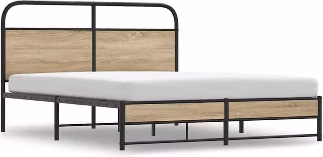 Berkfield Home Metal Bed Frame in Smoked Oak Brown, W: 160 cm, L: 200 cm