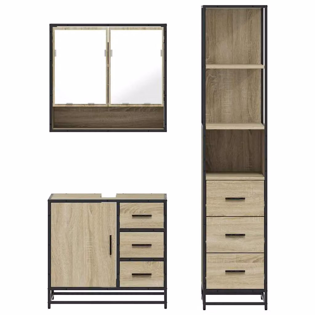 Berkfield Home 3 Piece Industrial Bathroom Furniture Set in Sonoma Oak and Brown – 3