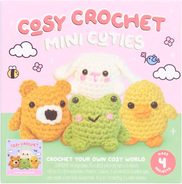 Hinkler Cosy Crochet Mini Cuties Kit - Multicolour Creative Animal Crochet Kit