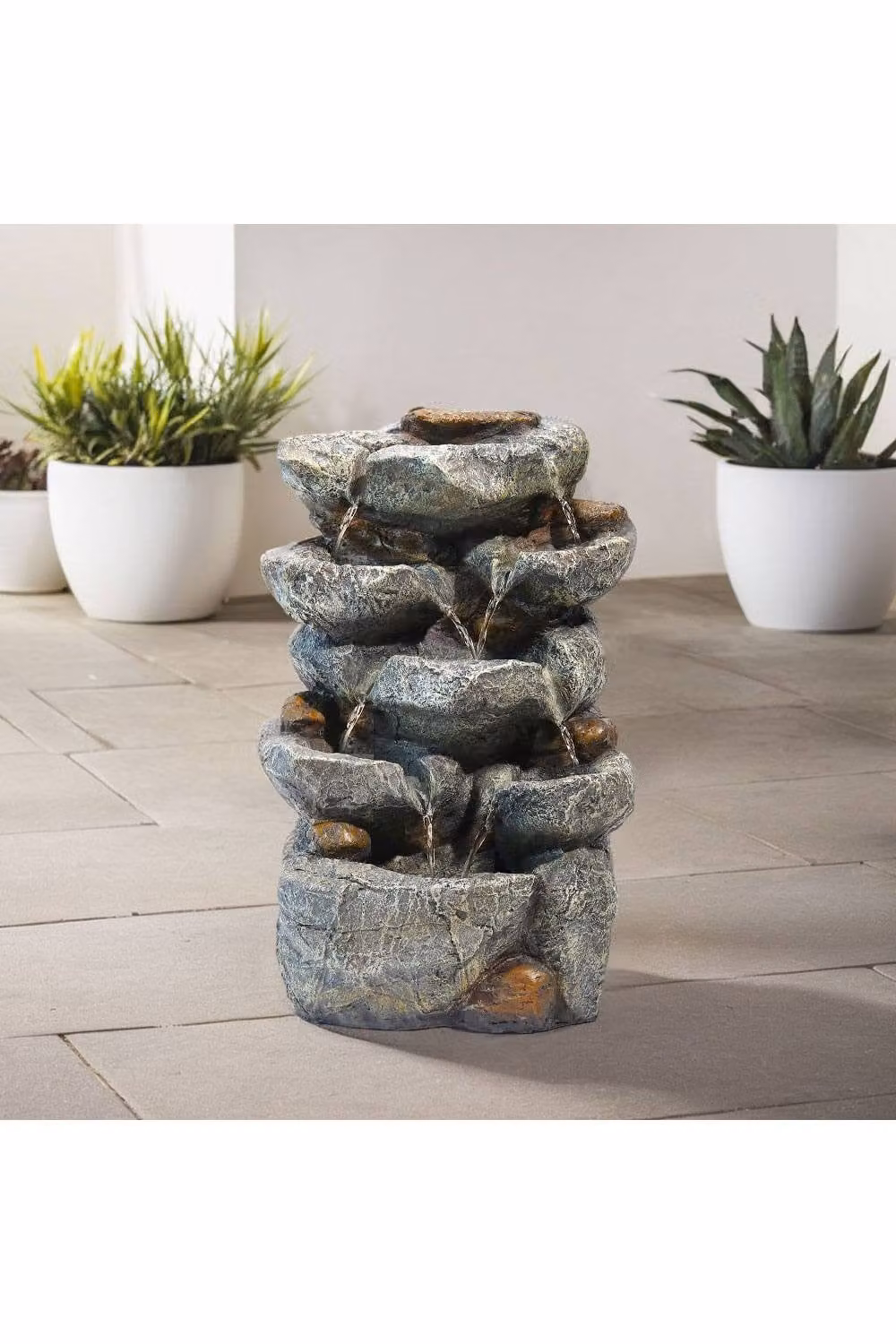 Garden Sanctuary Cascade Electric LED Waterfall Outdoor Water Fountain in Grey Stone, W/D/H: 49 x 31 x 24 cm – 2