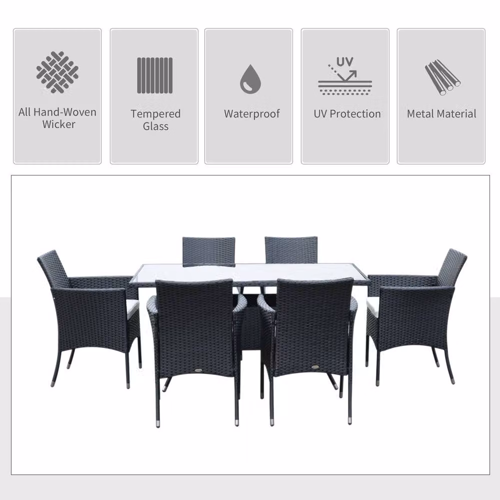 STILVORA 6-Seater Modern Dining Set with Black Metal and Rattan Design – 3