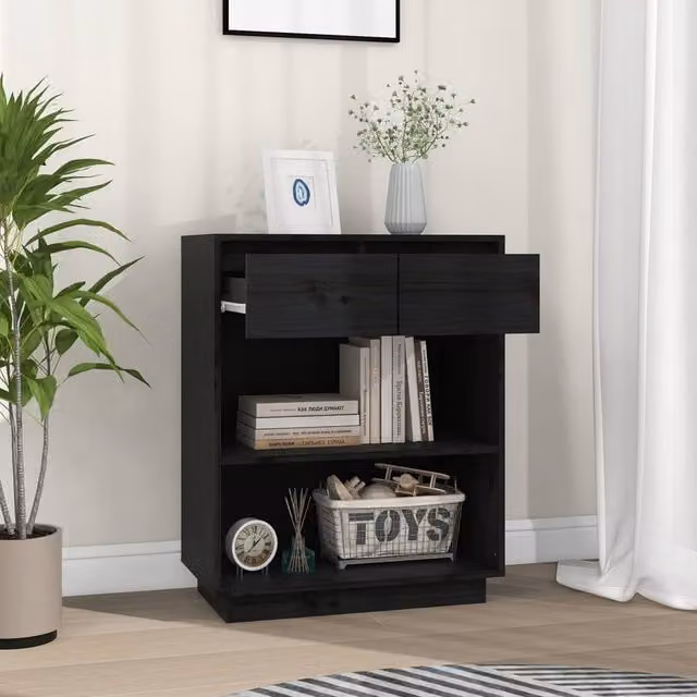 Berkfield Home Beautiful Console Cabinet in Black Solid Pine Wood, W/D/H: 60 x 34 x 75 cm – 1