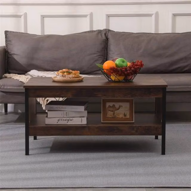 FORGEVIO Industrial Living Room Side Table with Storage Shelf and Metal Frame, Brown, W: 47 cm, D: 42 cm, H: 47 cm – 1