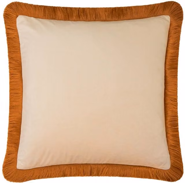 Furn Halo Fringed Velvet Cushion in Beige, W x D: 50 x 50 cm