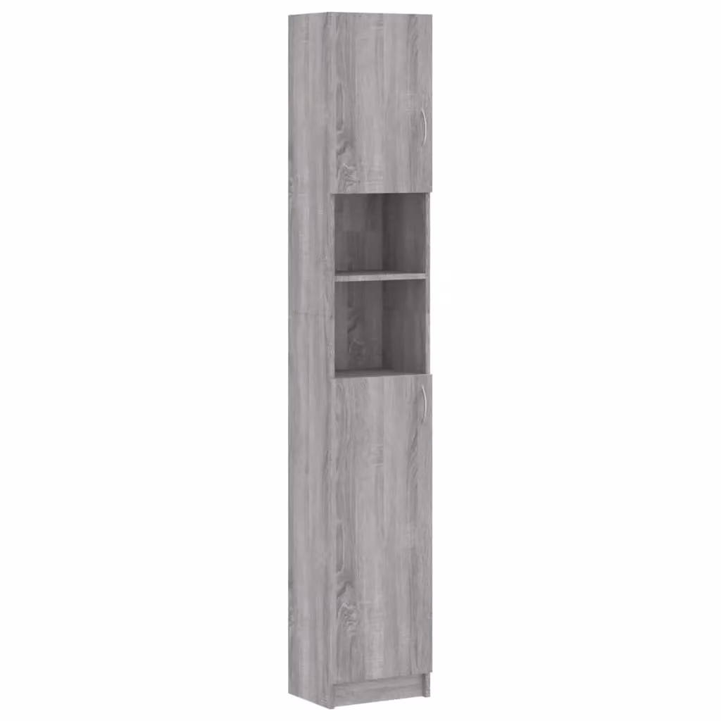 Berkfield Home Grey Sonoma Bathroom Cabinet with Hinged Doors and Internal Shelves, W/D/H: 32 x 25.5 x 190 cm