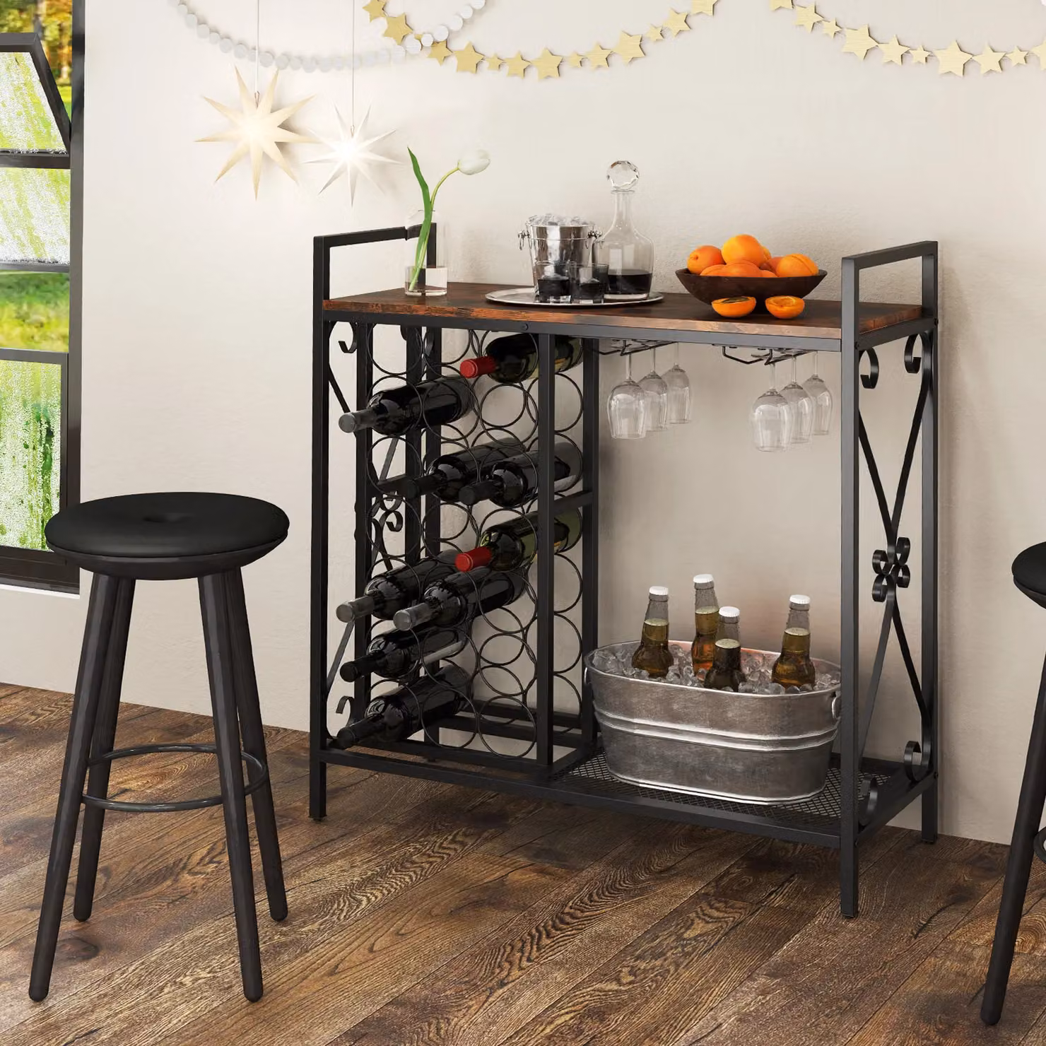 Gymax 21 Bottle Freestanding Floor Wine Rack in Brown – 5
