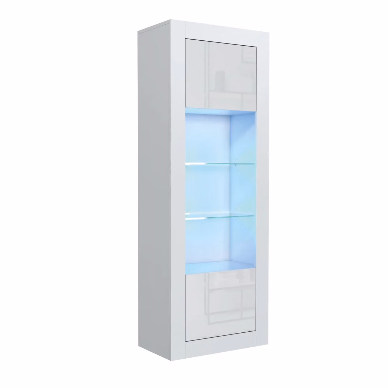 Mex Furniture LTD Modern White Glossy Display Cabinet with LED Lighting and Glass Doors, H 170 x W 63 x D 35 cm – 2
