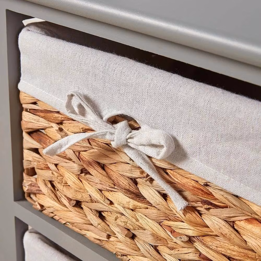 NESTLUNE Grey and White Wooden 4 Drawer Chest with Rattan Details – 2