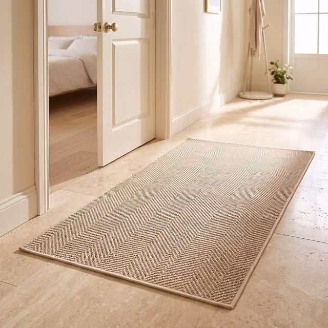 NESTLUNE Washable Non Slip Woven Rug in Beige with Jute Look, W/D: 100 x 100 cm