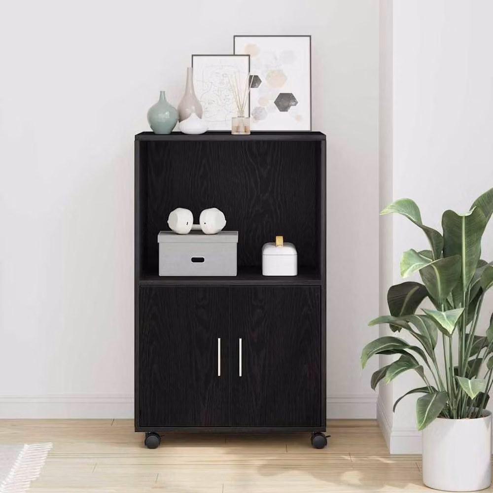 Berkfield Home Rolling Cabinet in Black Oak, W: 55 cm, D: 40 cm, H: 91 cm – 2