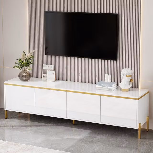 Aosom UK White Minimalist TV Stand with 4-Door Storage, W: 170 cm, D: 38 cm, H: 50 cm – 1