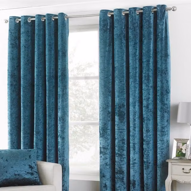 Make It A Home Verona Petrol Blue Crushed Velvet Thermal Eyelet Curtains, Width: 137 cm, Height: 117 cm