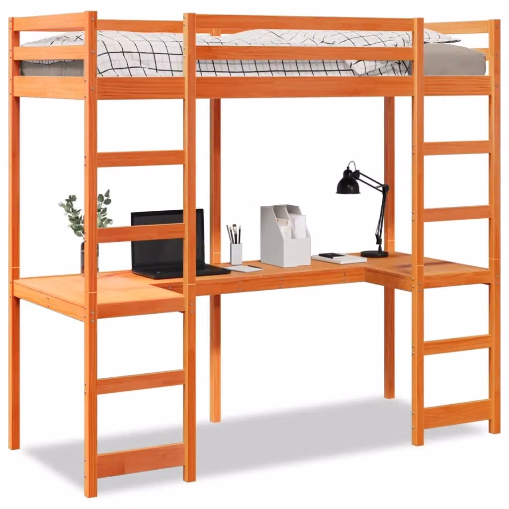 Berkfield Home Loft Bed Frame in Wax Brown Solid Wood Pine, W/D/H: 80 x 200 cm – 2