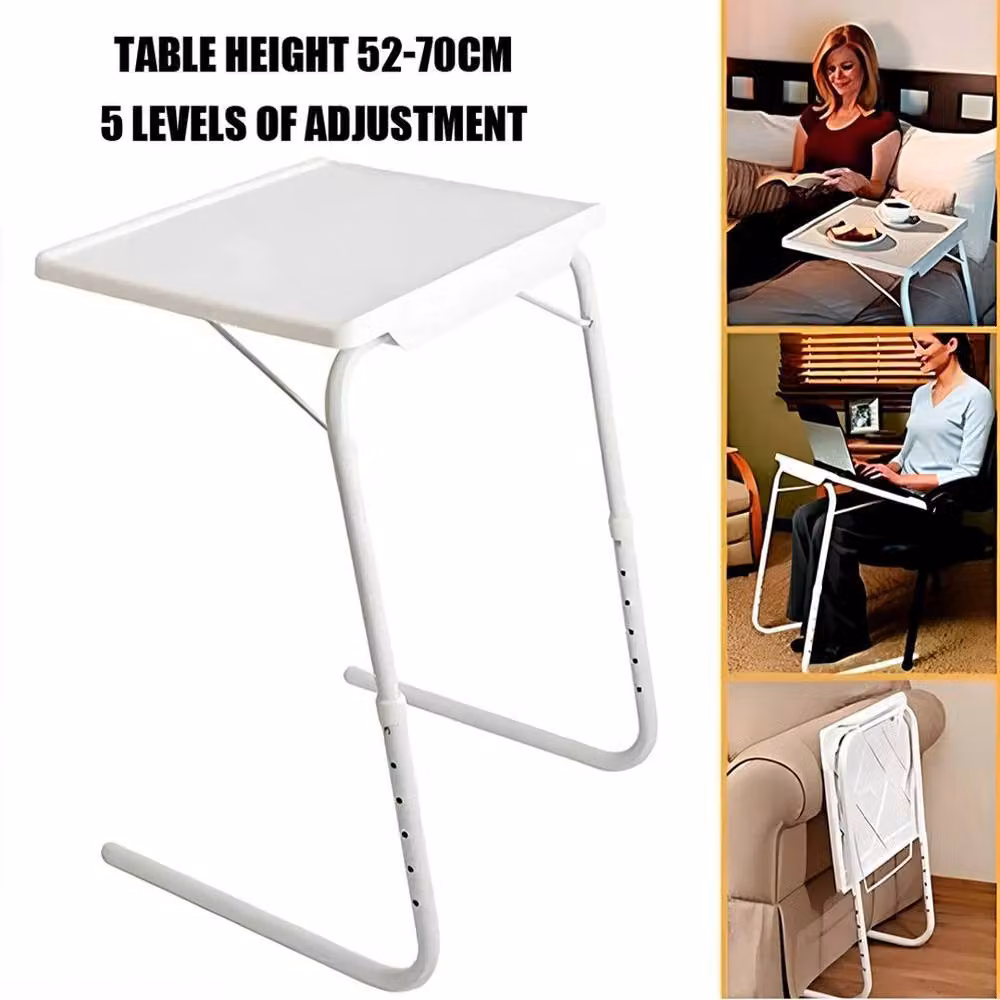 KORVIXA Adjustable Portable Folding Desk and Laptop Tray in White, W/D/H: 100 x 100 x 56 cm – 2