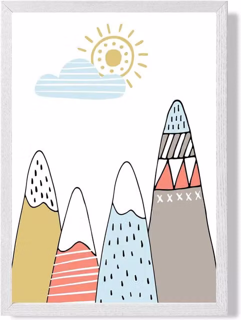 ARTZE Scandi Mountains Framed Print in Pale Blue and Multicolour, A2 Size – 1
