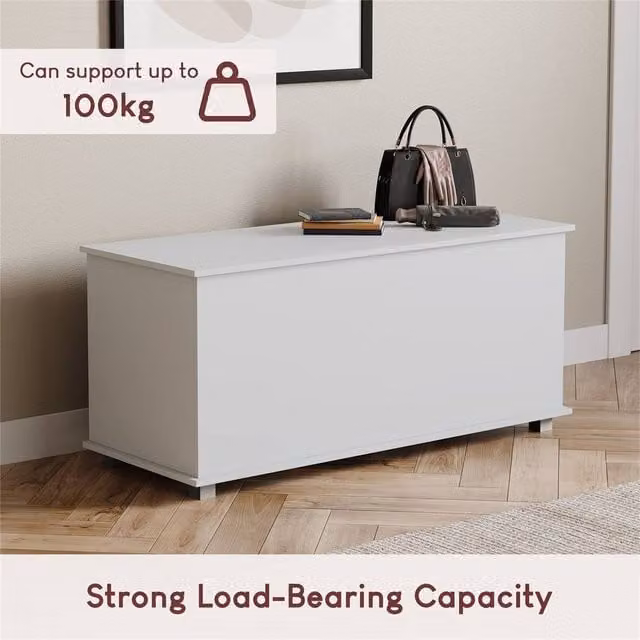 SPETLEK Modern White Storage Ottoman Toy Chest for Children's Bedrooms